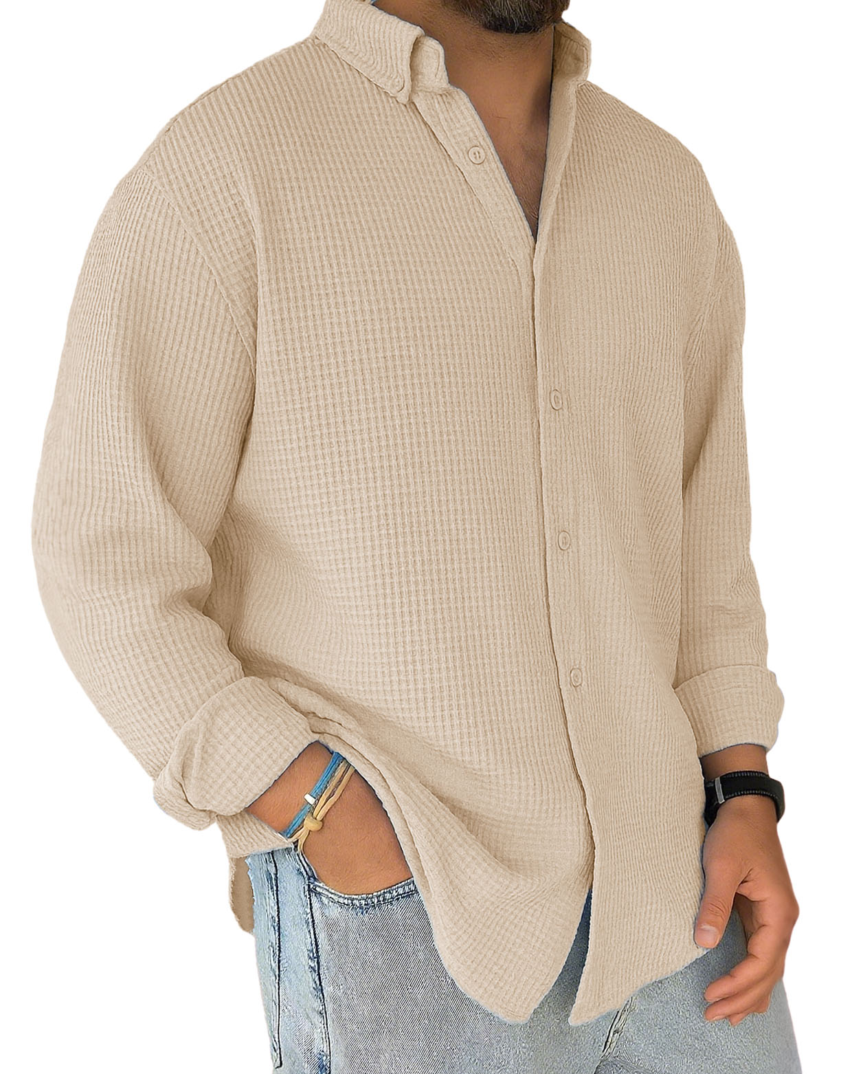 Heren Overhemd Wafelstructuur Lange Mouw