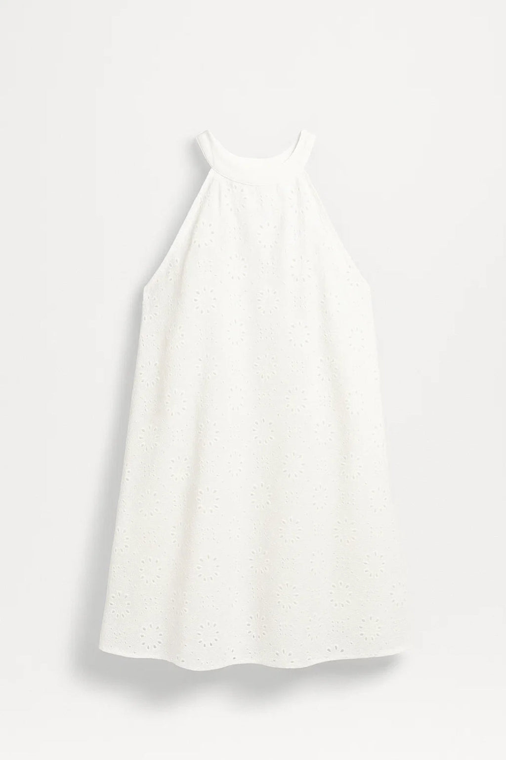 Wit jurkje met broderie anglaise | Uitlopend model | Hoge hals