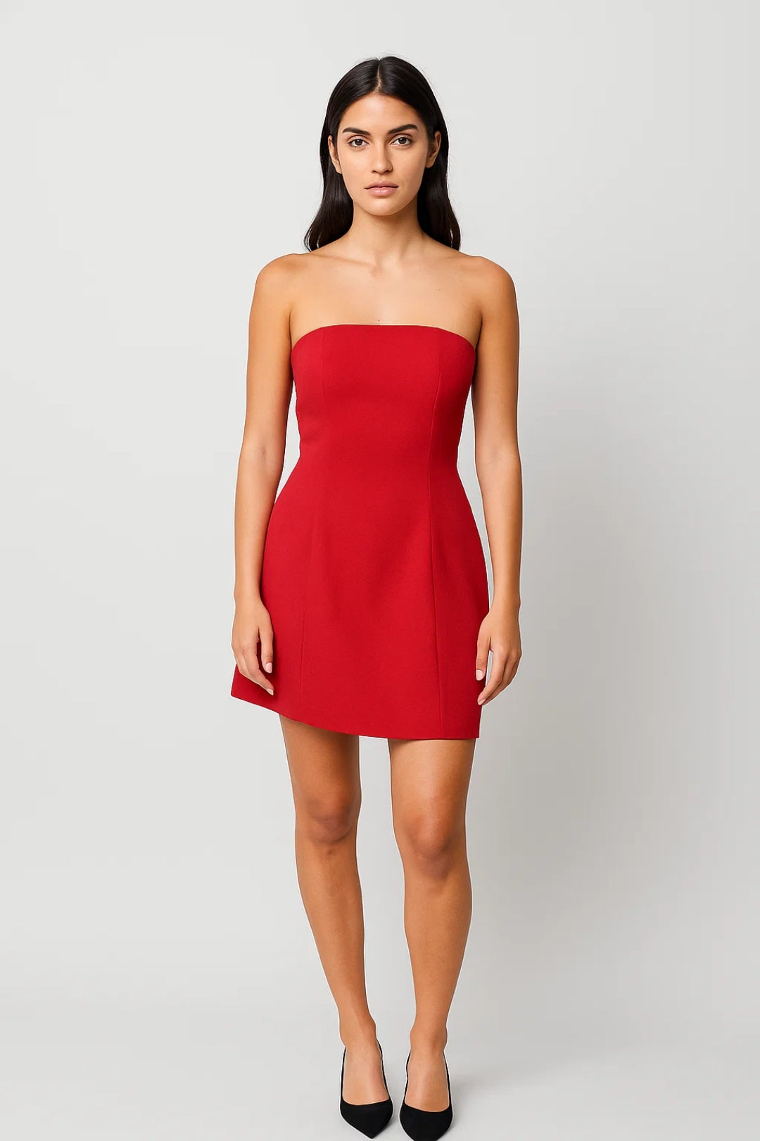 Kort rood strapless jurkje