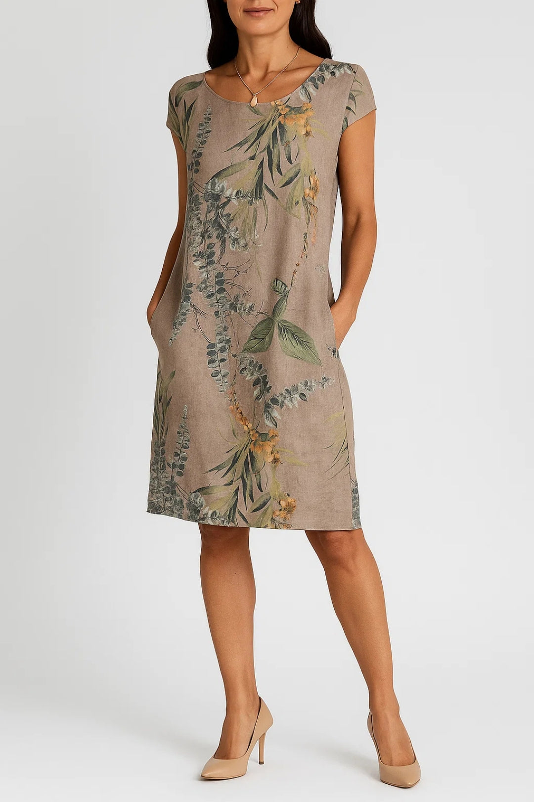 Zomerse linnen jurk met tropische bloemenprint