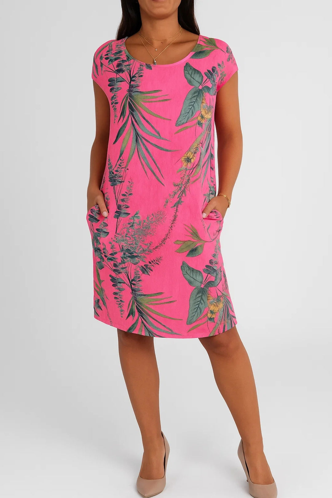 Zomerse linnen jurk met tropische bloemenprint