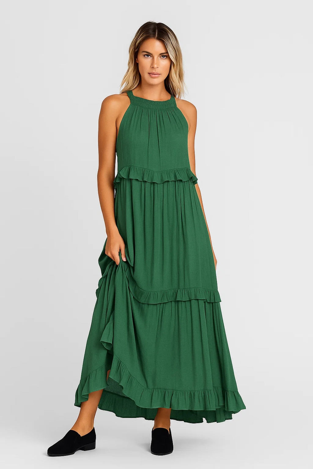 Lange jurk met ruches