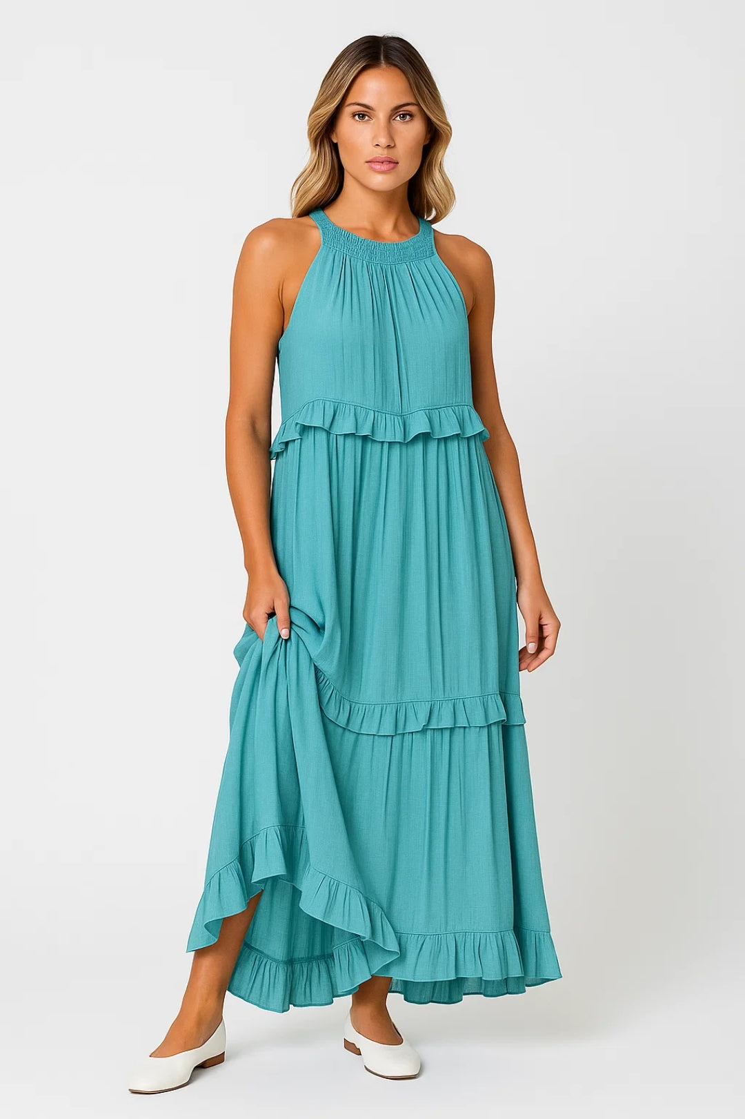 Lange jurk met ruches