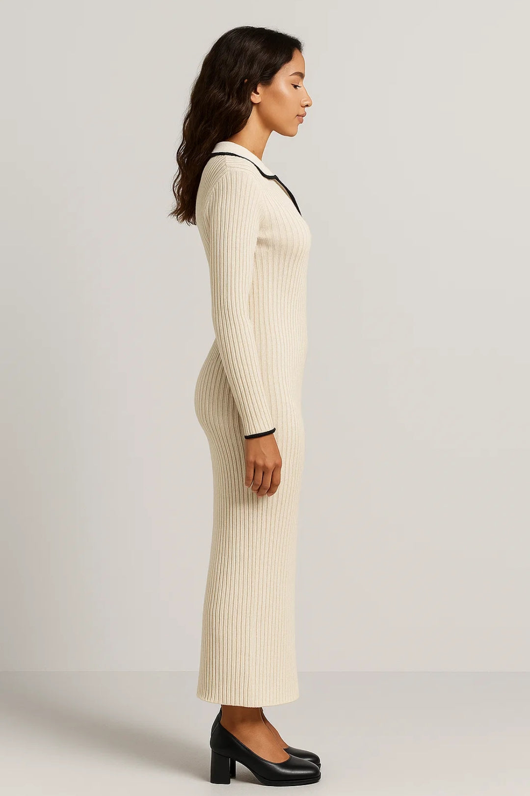 Lange ribgebreide jurk