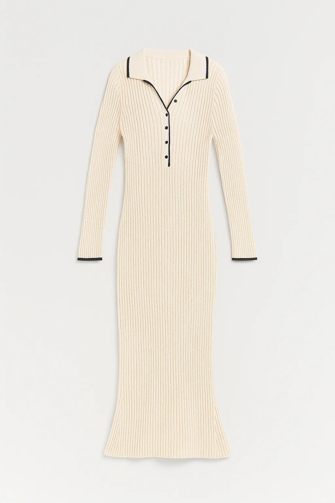 Lange ribgebreide jurk