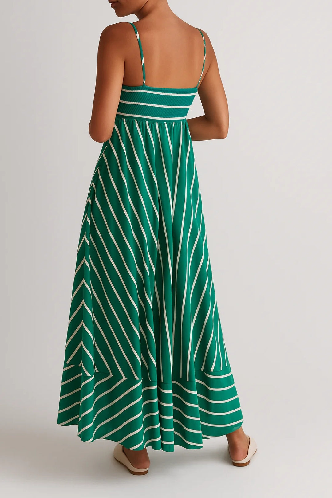 Lange jurk met groene en witte strepen