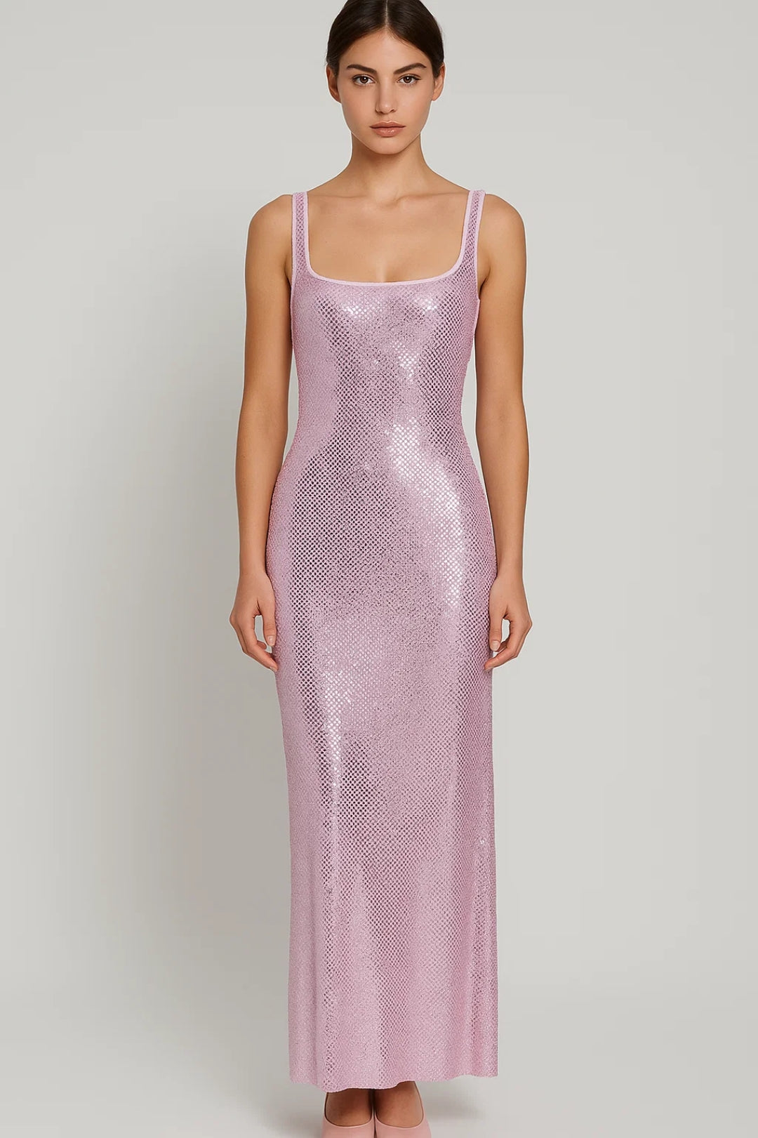 Lange aansluitende jurk met pailletten