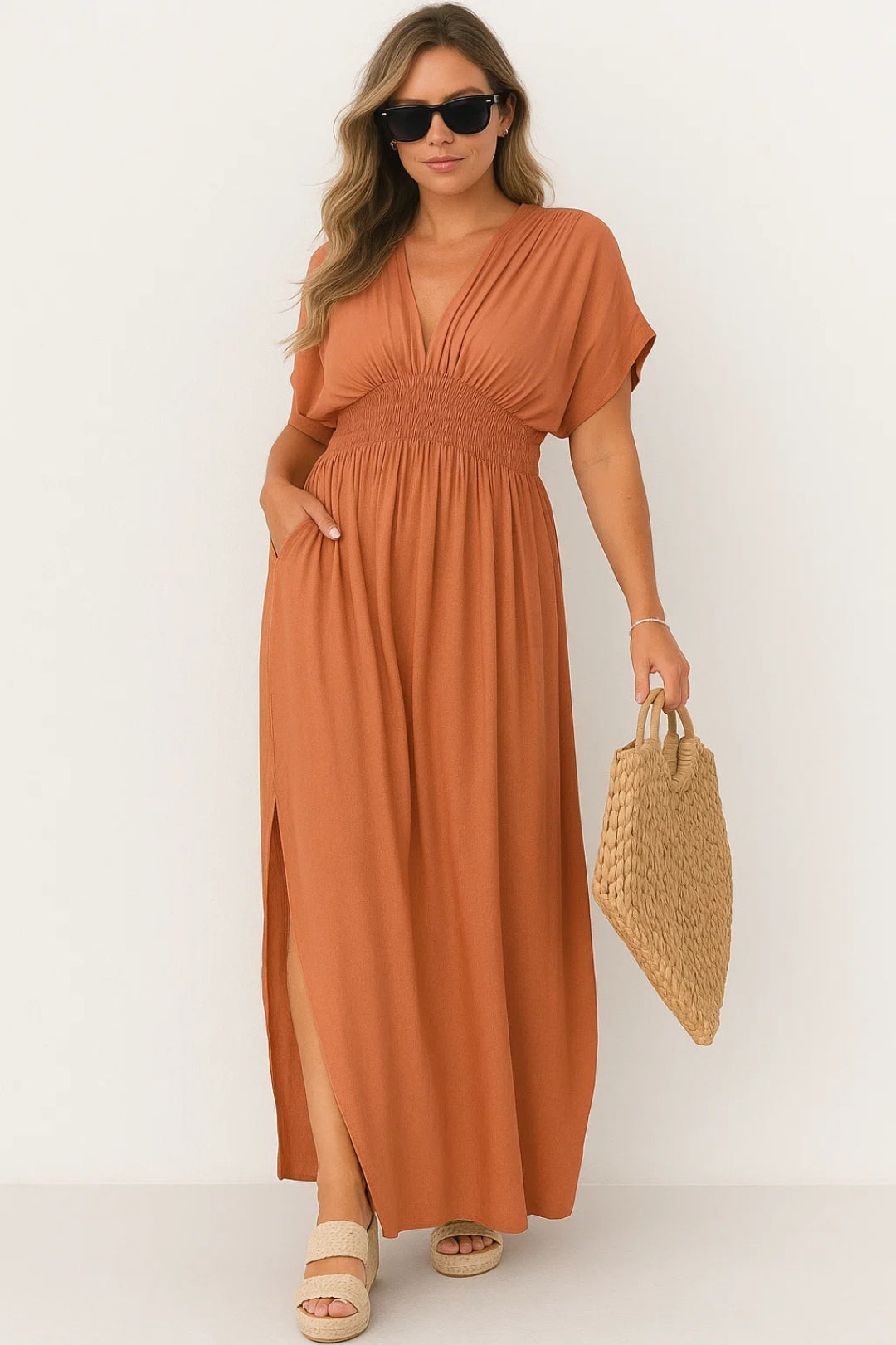 Lange jurk met V-hals