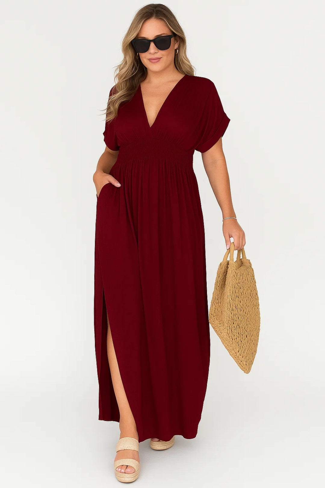 Lange jurk met V-hals