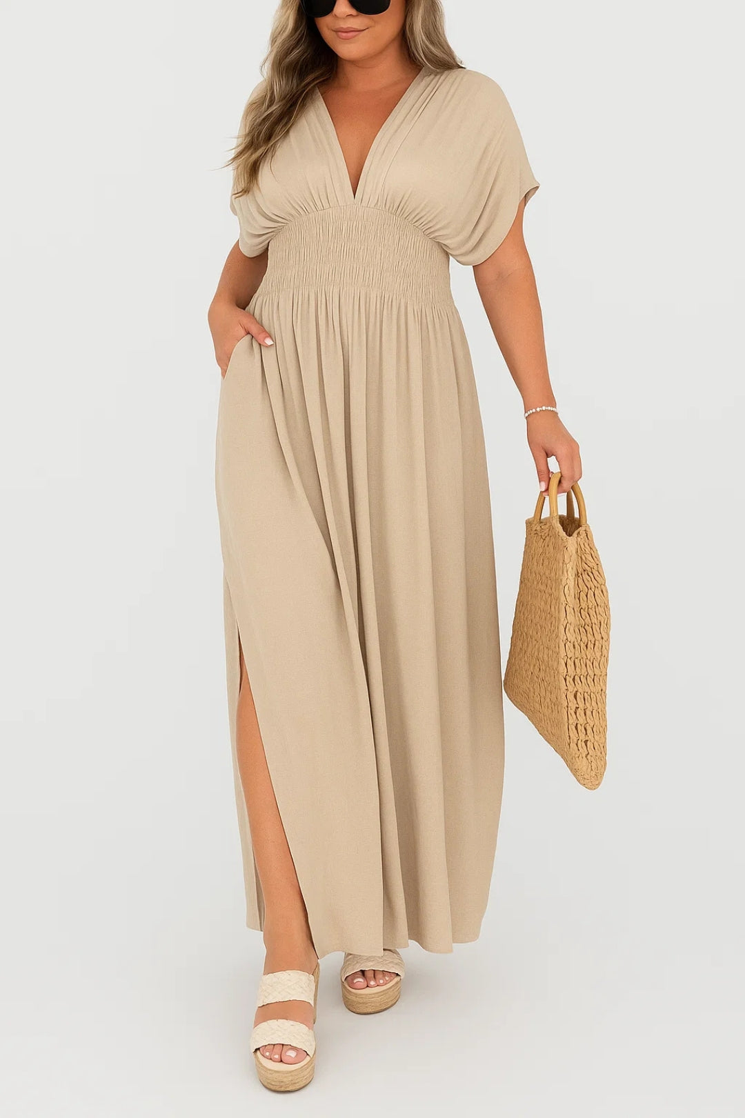 Lange jurk met V-hals