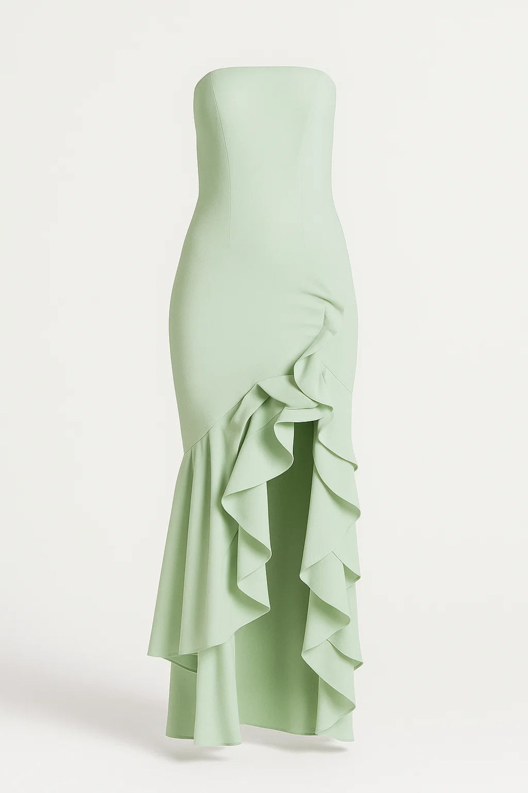 Lange strapless jurk met volant