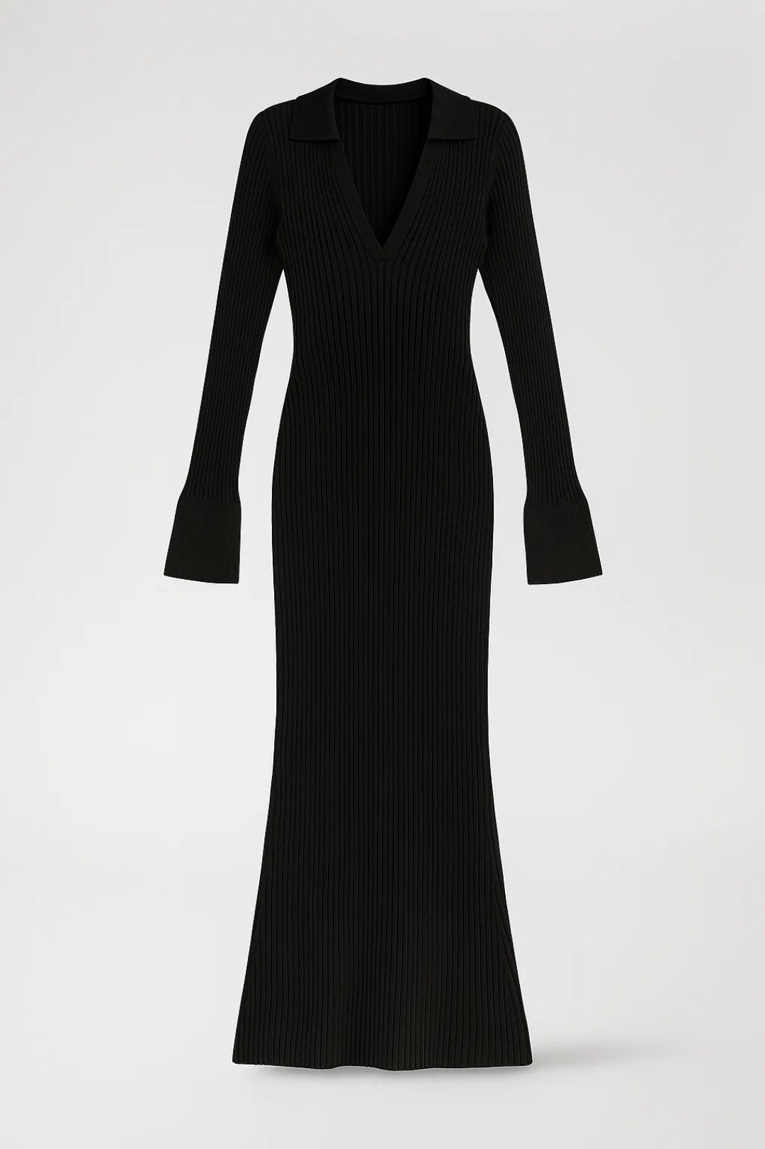 Lange ribgebreide jurk
