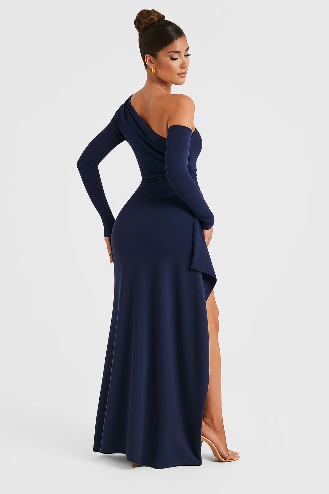 Lange one-shoulder jurk