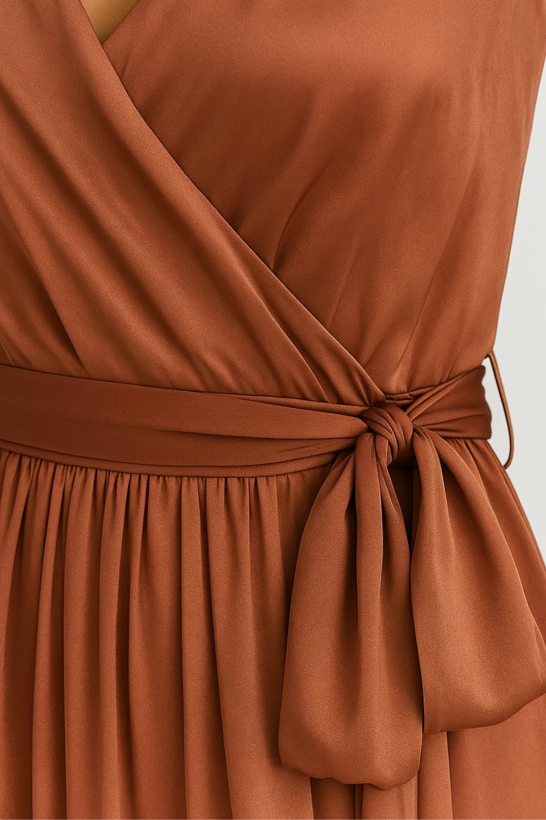 Lange terracottakleurige jurk met split