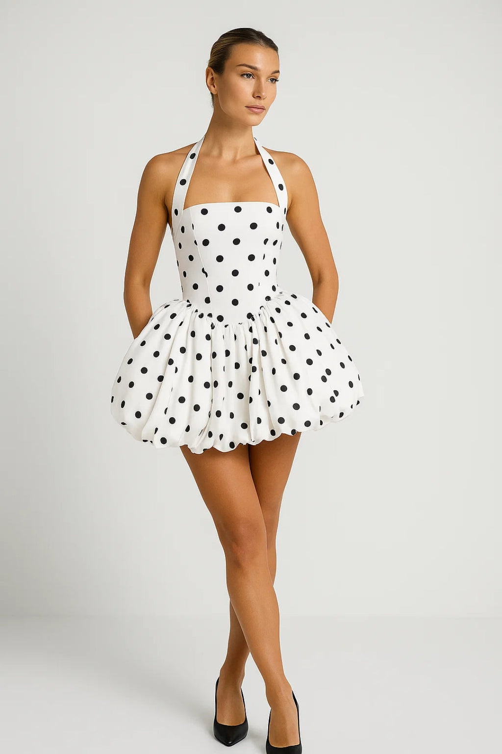 Ballon-minijurk met halterhals