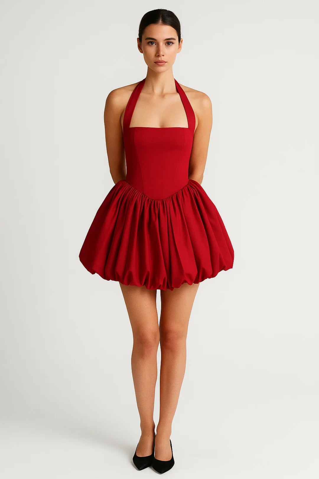 Ballon-minijurk met halterhals