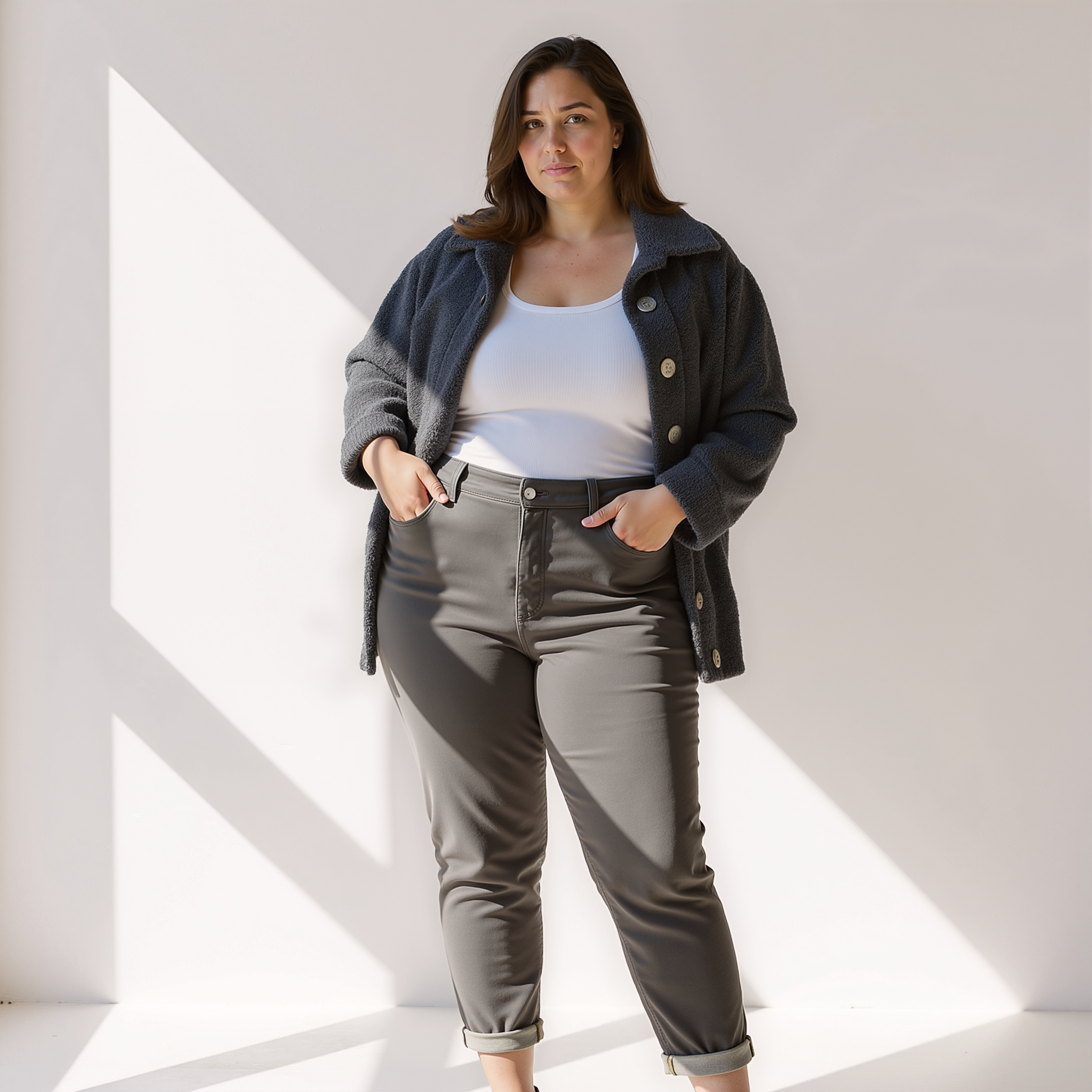 Trendy Zachte Dames Teddy Herfstjas met Knopen