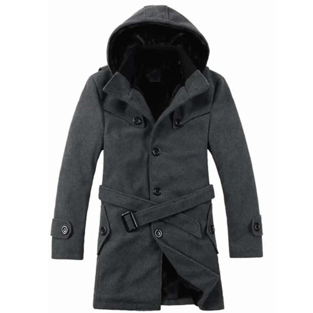 Heren Trenchcoat Wolmix met Capuchon