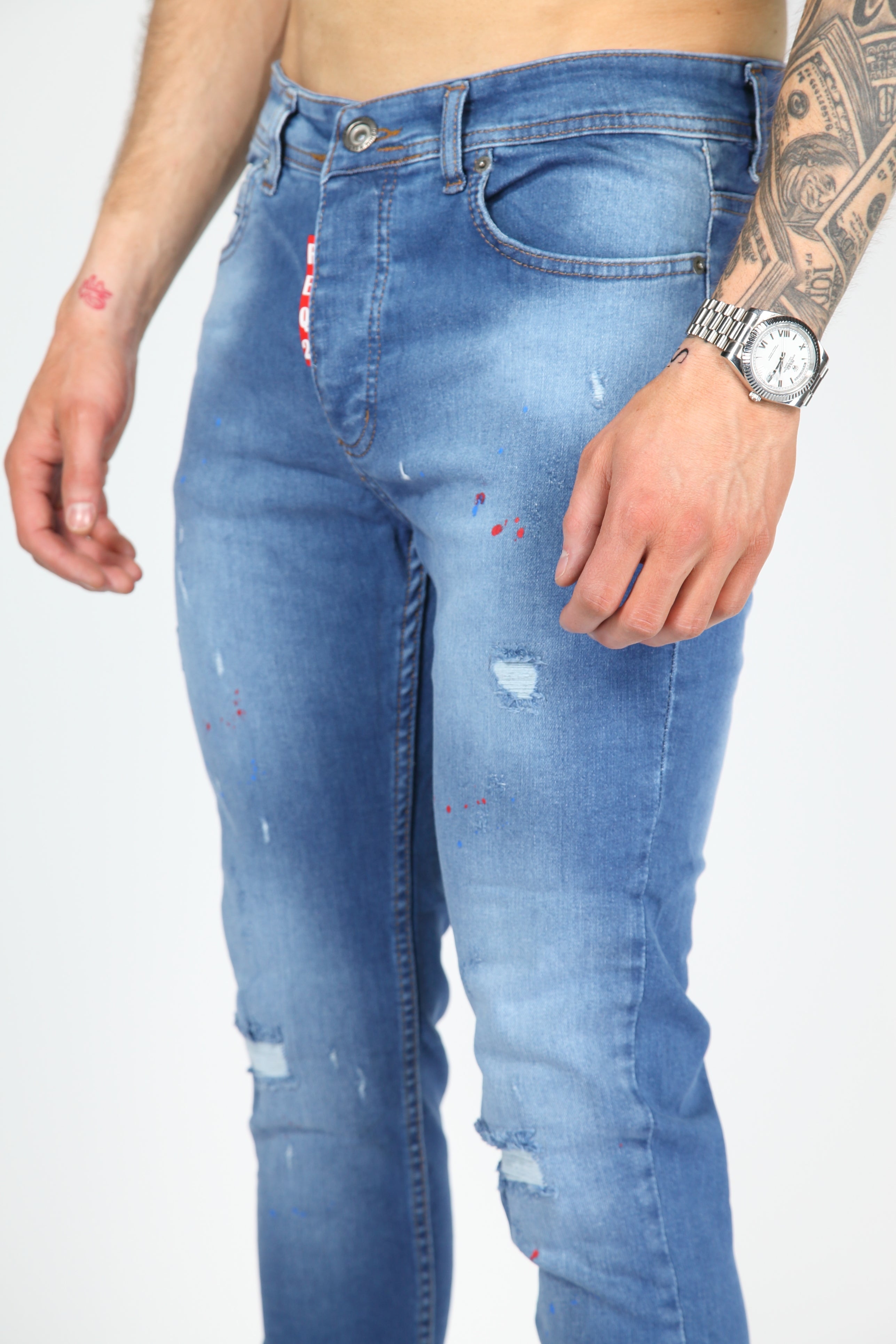 The Street Damage Skinny Jeans Blauw
