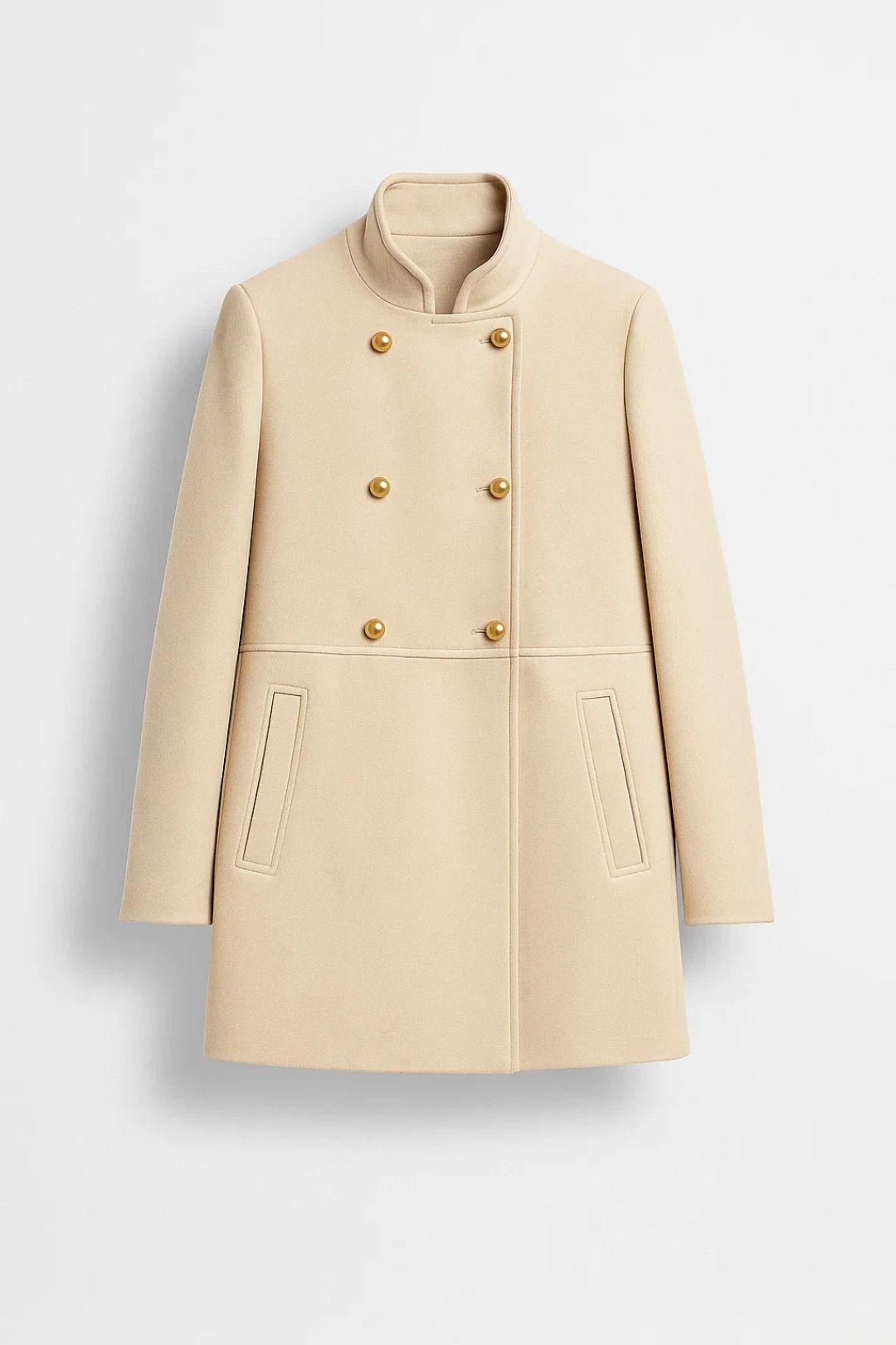 Damesjas met Gouden Knoopdetails en Opstaande Kraag