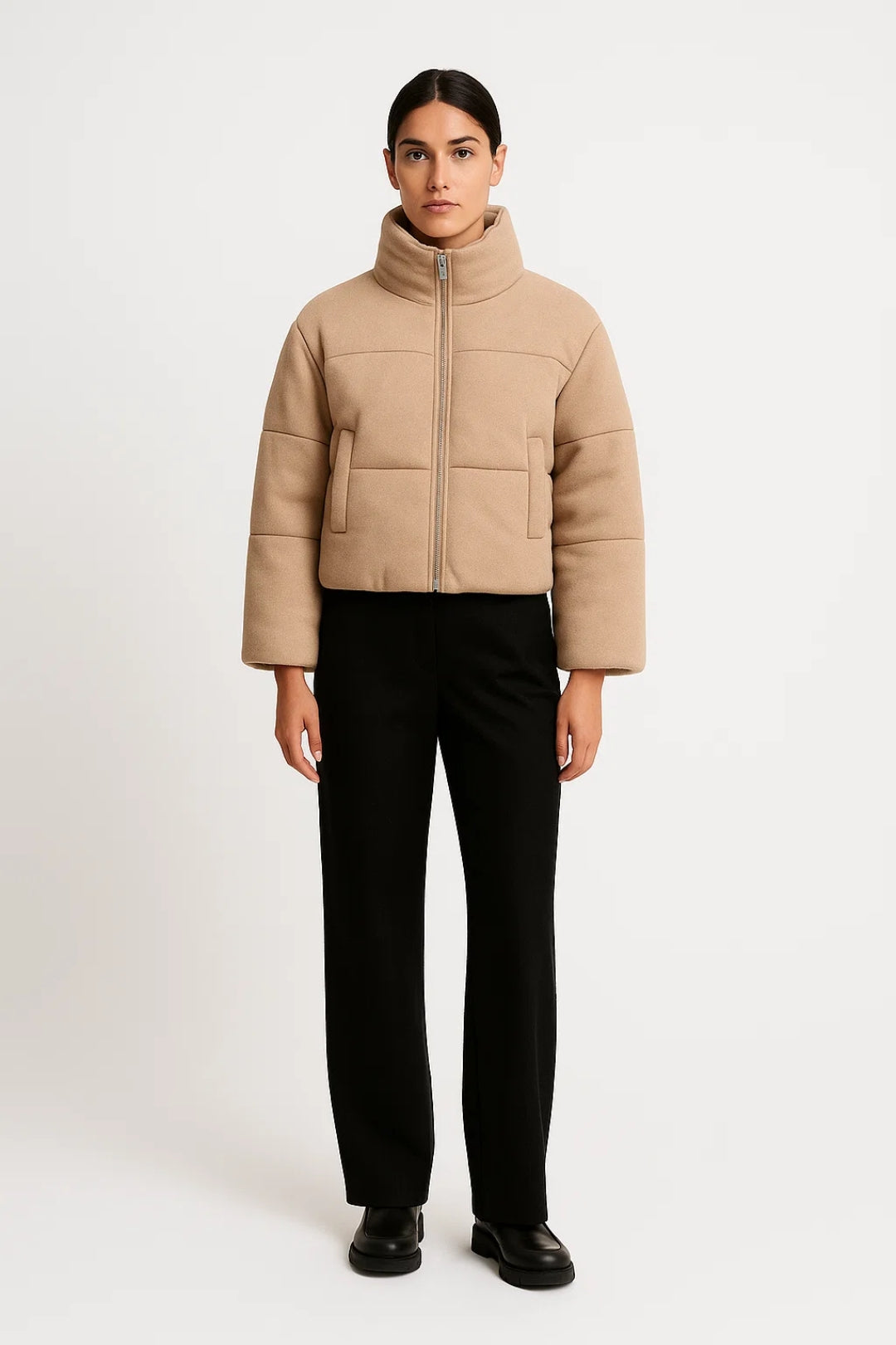 Korte Damesjas | Rechte Snit met Hoge Kraag