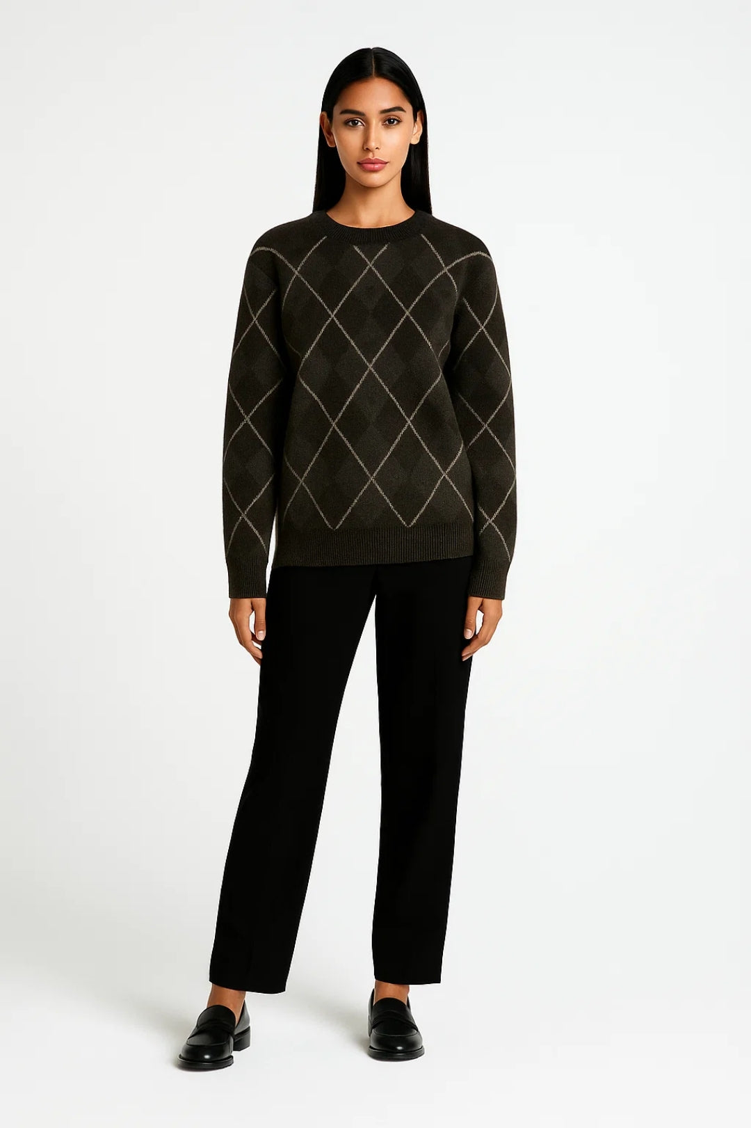 Trui Dames | Klassiek Ruitpatroon en Ronde Hals