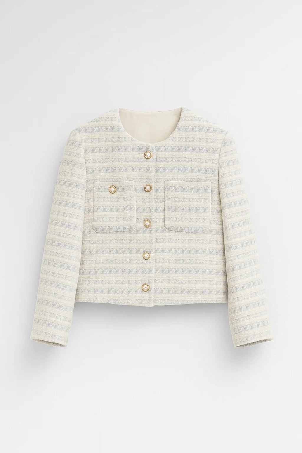 Damesjack met Parelknoopsluiting en Luxe Textuur