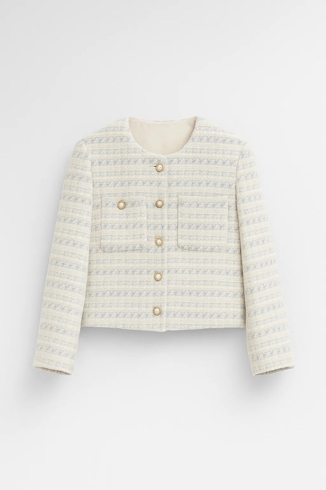 Damesjack met Parelknoopsluiting en Luxe Textuur