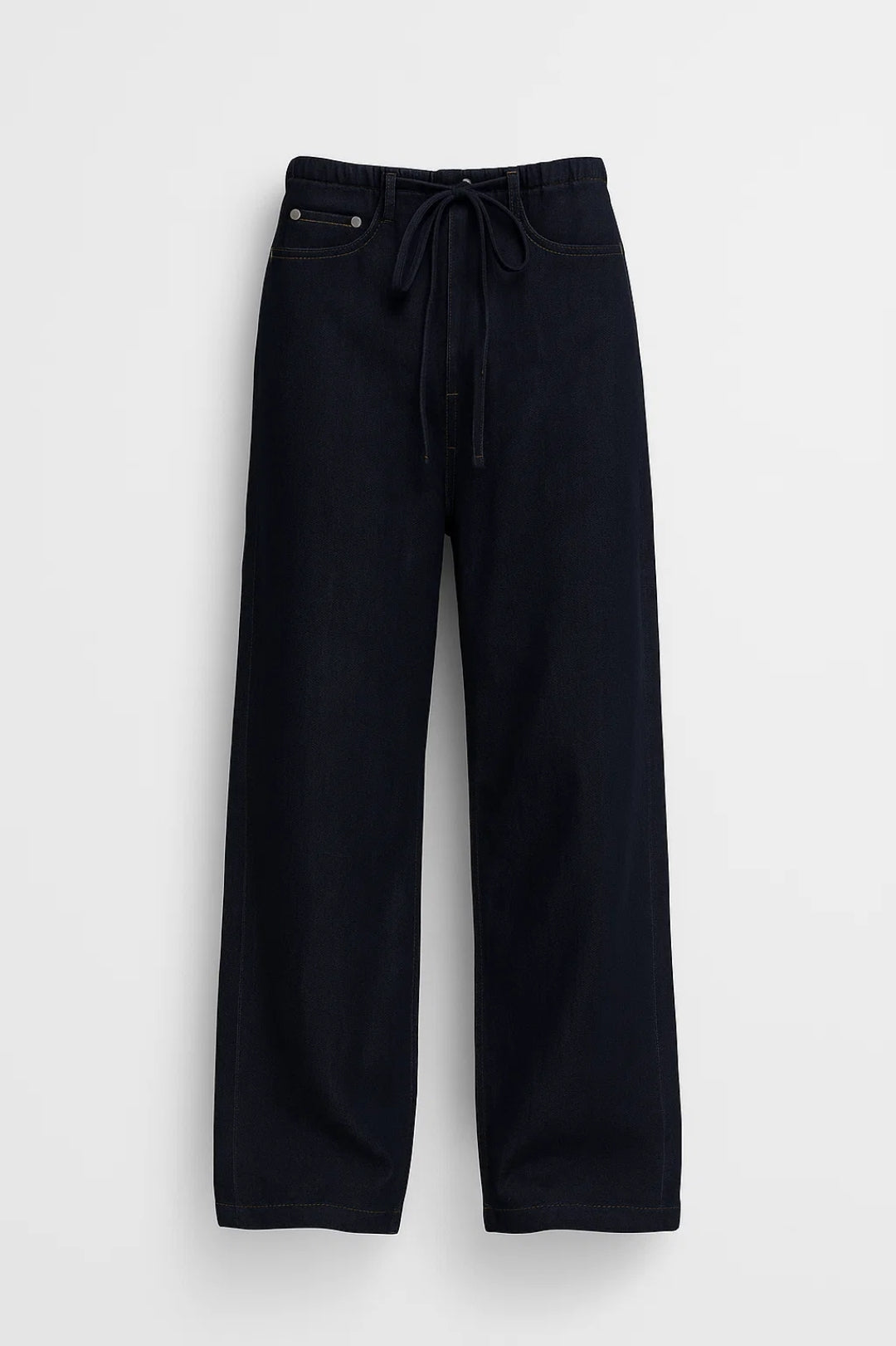 Denim broek met wijde pijpen en trekkoord