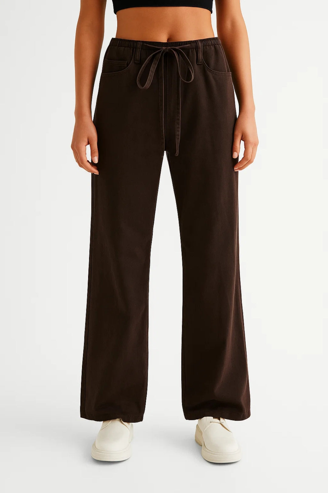 Denim broek met wijde pijpen en trekkoord