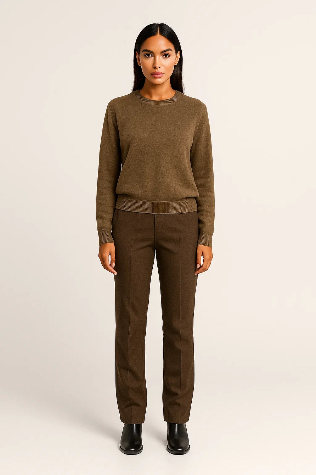 Gebreide Damestrui | Ronde Hals en Geribde Boorden