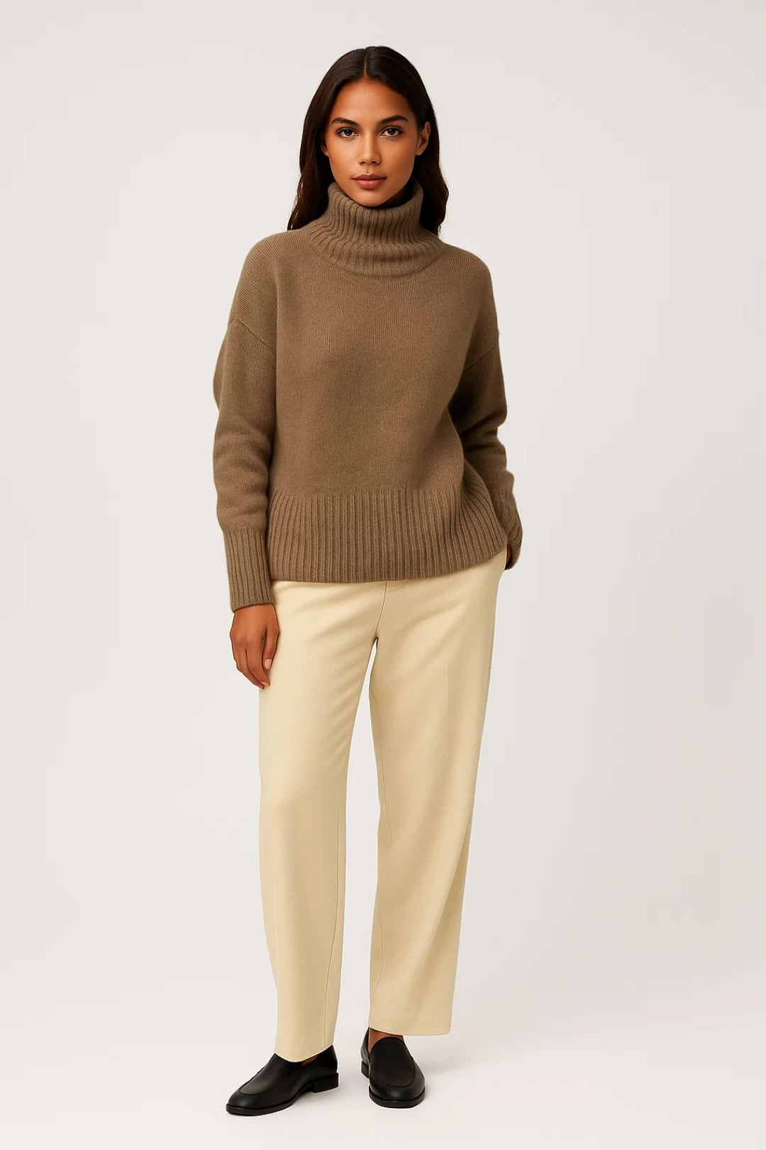 Trui Dames | Hoge Col en Geribde Boorden